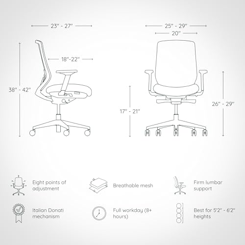 Image of Model 11 Ergonomic Chair with Headrest | Italian Donati Tilt, Breathable Mesh, Seat Depth, Lumbar & Tension Adjustment | Adjustable Armrests & WFH Chair | Contrast | Nylon | 7-Year Warranty