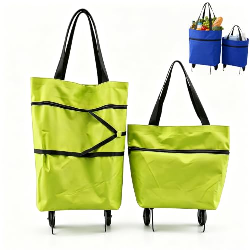 2-in-1 Foldable Shopping Cart with Wheels Large Capacity (Green)