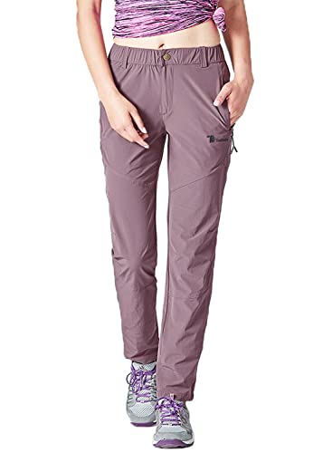Foto von YSENTO Damen Outdoorhose Wanderhose Wasserdicht Schnelltrocknend Leicht Trekkinghose Funktionshose mit Reißverschlusstaschen(Lila,M)