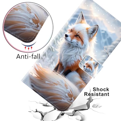 WUACYEAMING for Motorola One Vision Case Wallet,Flip Phone Case Wallet Cover Animal Pattern Cute Design with Card Slot Holder Kickstand Magnetic Closure Leather Fox