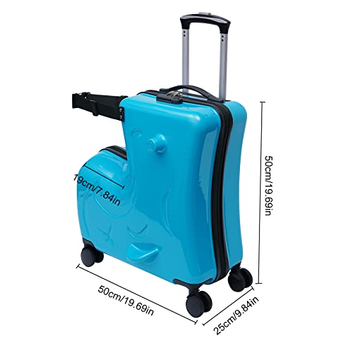 20 Inch Kid Suitcase Ride On Trolley Luggage, Portable Children's Travel Thickening Trolley Case, Kids Luggage with Universal Wheel and Lock, Blue3