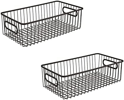 16" Metal nesting Farmhouse Kitchen Pantry Food Storage Organizer Basket Bin - Wire Grid Design for Cabinets, Cupboards, Shelves, Counter-tops - Holds Potatoes, Onions, Fruit (Pack of 2, Black) image 5