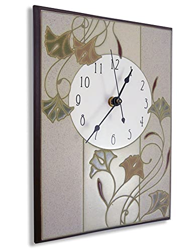 Modern Artisans Nouveau Ginkgo Ceramic Art Wall Clock, 7.5" X 10.5", Earthy Colors #TOP27