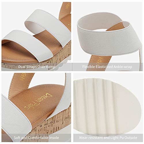 DREAM PAIRS DREAM PAIRS Women's Open Toe Elastic Ankle Strap Casual Flatform Platform Wedges Sandals,Size 7,White,REED-1
