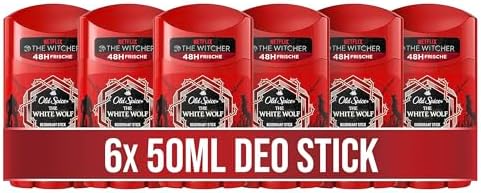 Old Spice The White Wolf dezodorant w sztyfcie dla mężczyzn, 300 ml, The Witcher Limited Edition, świeżość 48H, 0% sole aluminium, bez białych i żółtych plam, opakowanie 6 sztuk