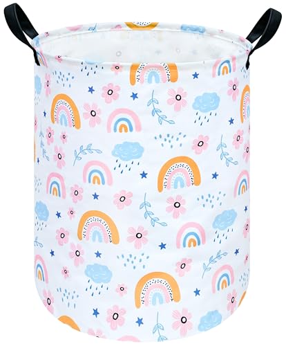 Image of Round Laundry Hamper Storage Basket Bins Clothes Nursery Hamper for Home, Gift Storage Bins with Handles