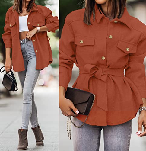 Zesica Women's Casual Trench Coat Long Sleeve Lapel Button Down Belted Jacket Outerwear Peacoat With Pockets,Rust,Medium #TOP3