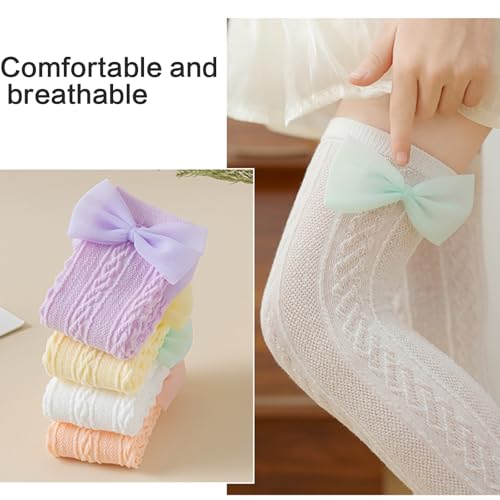Pack of 1 Pair Girls Breathable Mesh Knee Length Socks Bowknot Accent Socks Stretchy Comfort for Ages 3-13 Years3