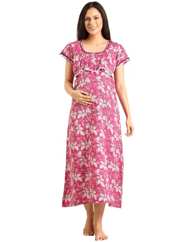 Image of Rupa Jon Aishwarya Women Full Length Maternity Night Dress in Cotton Blend Fabric, Maxi Nighty, Pregnancy Night Dress for Nursing, Pre and Post Pregnancy