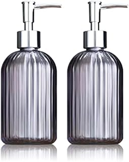 2 Pcs Glass Soap Dispenser, 14 Oz Pump Bottle Dispenser, Transparent Hand Soap Dispensers, Washing up Liquid Dispenser Jar for Bathroom Kitchen Countertop (Grey)