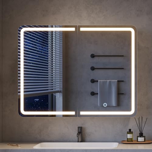 mojiasion 2-türiger Spiegelschrank Bad mit Beleuchtung – 80 cm breit, Alibertschrank mit LED, Touch-Sensor, 3 Lichtfarben, dimmbar & integrierter Ladestation (2 USB + 2 Steckdosen) mojiasion 2-türiger Spiegelschrank Bad mit Beleuchtung – 80 cm breit, Alibertschrank mit LED, Touch-Sensor, 3 Lichtfarben, dimmbar & integrierter Ladestation (2 USB + 2 Steckdosen)