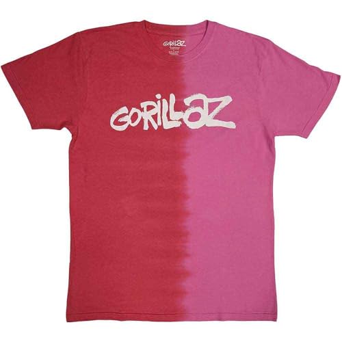 Rock Off officially licensed products Gorillaz T Shirt Two Tone Brush Band Logo Nouveau Officiel Unisex Dye Wash Rouge Size L