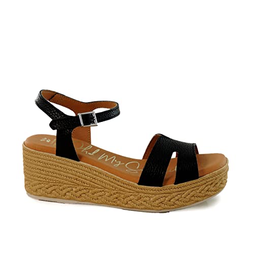 Oh!mysandals 5220 Sandalia Cuña plataforma tiras piel Negro Mujer talla: 38