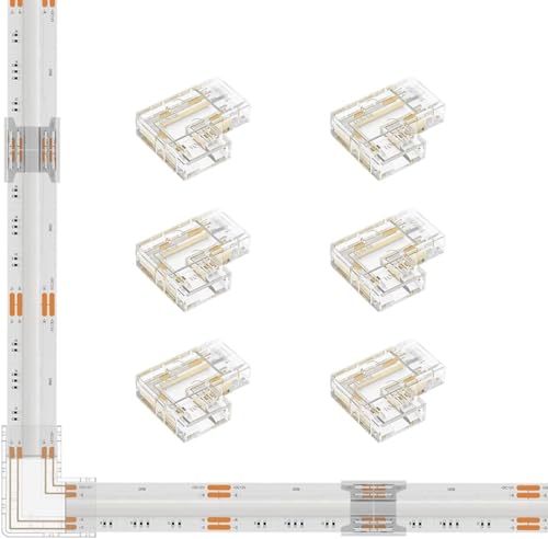 Lot de 12 Connecteur LED 4 Broches 10mm pour Ruban COB RGB, 8 Jonctions d’Angle à 90° L Bande LED et 4 Connecteurs Droits 4 Pin 10mm, Raccord Bande LED 4...