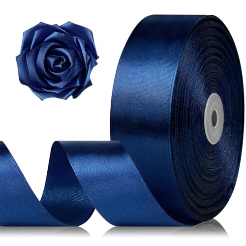 1-1/2 Inch 100 Yards Dark Blue Satin Ribbon Solid Fabric Ribbon Roll for Flower Bouquet Gift Wrapping Roses Making Handmade Crafts
