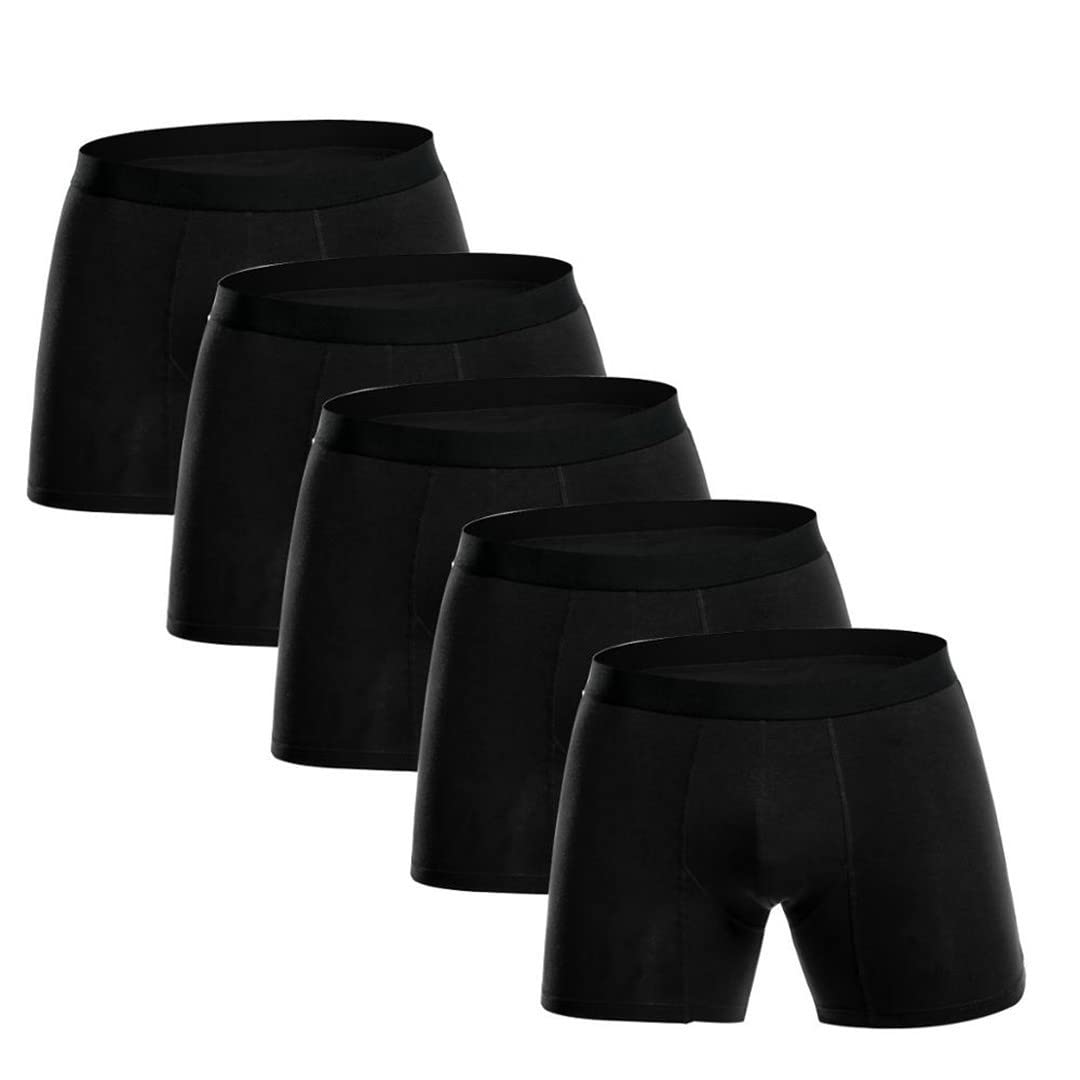 Mutande Uomo 5 Pz/lotto Boxer Lungo Mens Biancheria Intima Cotone Uomo Boxer Solido Pantaloncini Boxer, Nero , S