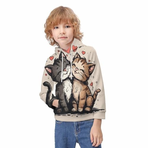 Pull imprimé 3D chat garçon manteau capuche enfant 9-11 ans poche