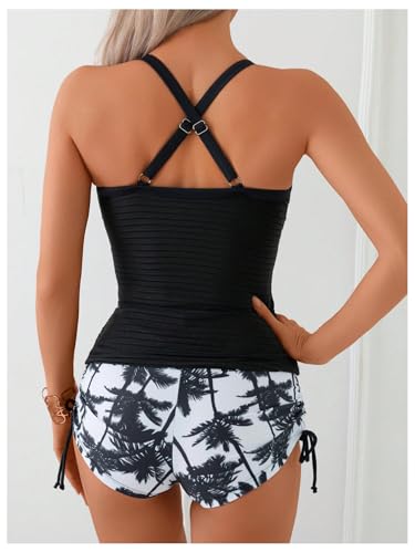Verdusa Women's 2 Piece Tropical Print Tankini Set Bow Criss Cross Wrap Ruched Drawstring Swimsuit2