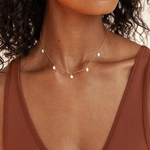 Necocy Pearl Choker Necklace For Women Dainty Gold Plated Pearl Chain Necklace For Women Simple Pearls Pendant Necklaces For Teen Girls Hypoallergenic Necklace Jewelry Gift Accessories For Friend #TOP1