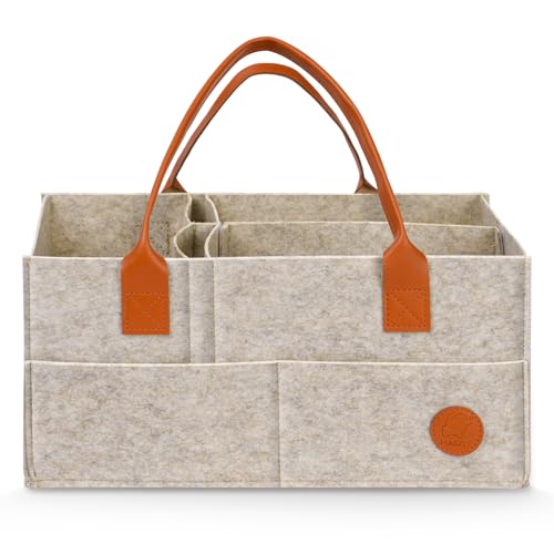 HAGOT Baby Windel Caddy Organizer - Tragbarer Wickeltisch für Feuchttücher und Babysachen, Faltbare Filztasche mit Fächern