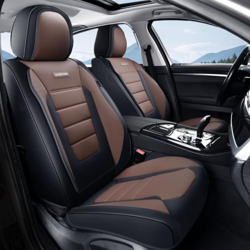 Image of Coverado Car Seat Covers Front, Seat Covers for Cars, Waterproof 2-Pack Car Seat Cushions, Leather Carseat Seat Protectors, Universal Seat Covers Fit for Most Sedans SUV Pick-up Trucks(Black&Coffee)