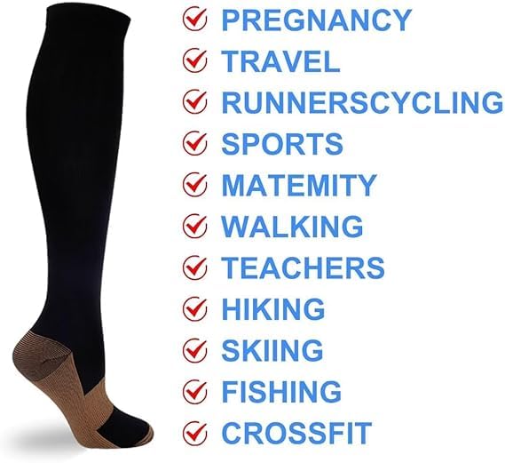 5 Pairs Graduated Copper Compression Socks for Men & Women 15-20mmHg Knee High Support Socks for Running Athletic Cycling3