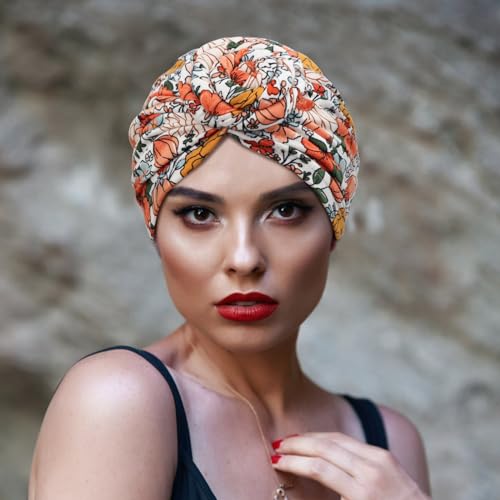 Image of DRESHOW 5 Pack Knotted Headwraps for Women African Turban Pre-Knotted Beanie Headwraps Hair Covers