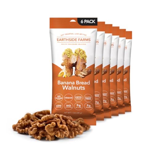 Image of Earthside Farms Banana Bread Walnuts Snack Packs, No Sugar Added Keto Friendly Nuts, Vegan Gluten Free Non GMO Plant Protein, Fiber 1oz Individual Bags 6 Count