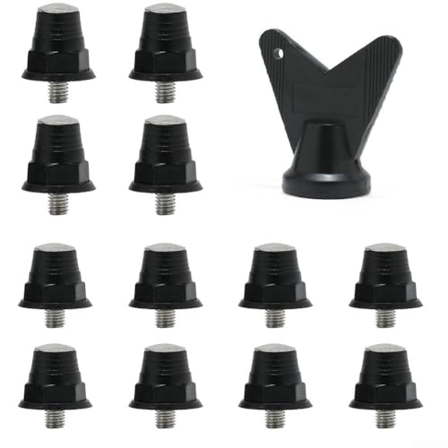 Tacos de fútbol, 12 tacos de bota de fútbol para rosca de 5 mm, tacos de metal reutilizables, picos de aleación de aluminio para zapatos de fútbol, rugby, senderismo (13/16 mm, negro)