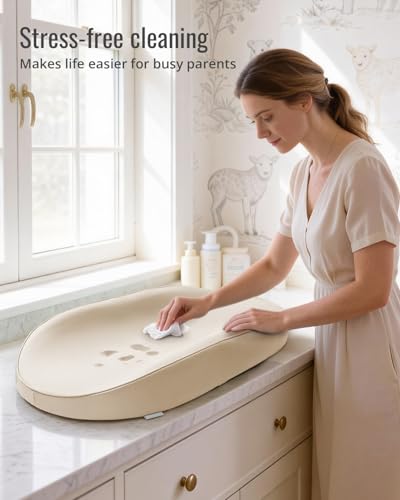 Image of Blissful Diary Vegan Leather Baby Changing Pad with Waterproof & Wipe-Clean PU Cover, Avocado Size Cozy Diaper Changing Pad for Dresser and Table, Beige