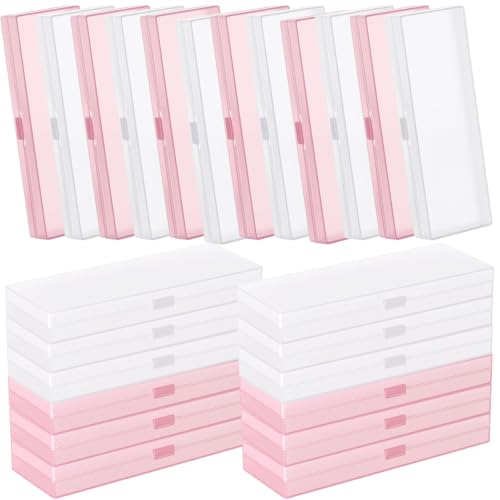 Image of Fainne 24 Plastic Pencil Case Bulk Hard Pencil Boxes with Snap Lid Crayon Maker Pen Organizer Stackable Craft Storage Boxes for School Supplies(Single Layer,White, Pink,7.09 x 2.36 x 0.98 Inch)