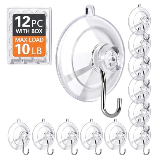 KORCCI Suction Cup Hooks 12Pack - Max Load 10LB, 1.77Inch Clear Medium Suction Cups, No Trace, Reusable & Removable, Stainless Steel Hooks, for Tile, Glass, Window, Shower, Kitchen, Bathroom