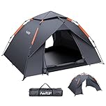 Amflip Camping Tent Automatic 3 Man Person Instant Tent Pop Up Ultralight Dome Tent 4 Seasons Waterproof & Windproof Camping Tent with Removable Outer Tarpaulin, Double Layers (Grey)