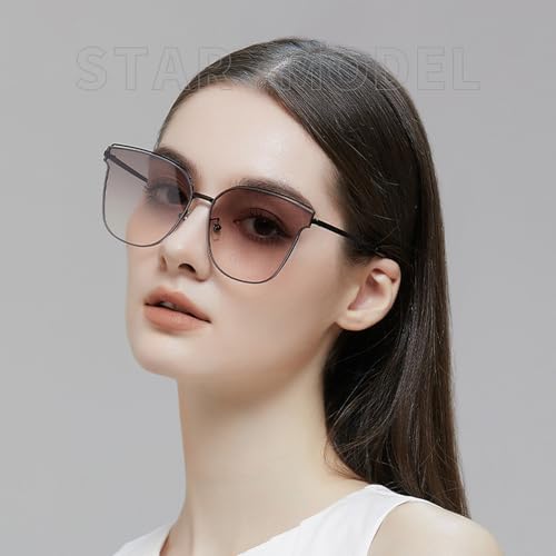 Trendy Cateye Aviator Gradient Sunglasses For Women Men Vintage Metal Sun Glasses2