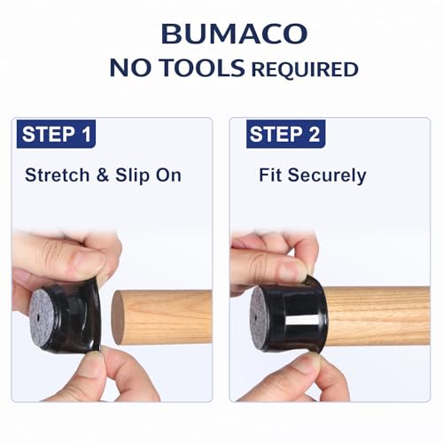 Image of BUMACO Chair Leg Floor Protectors Chair Leg Protectors for Hardwood Floors Silicone Pads Covers to Protect Floors (Black-20 Pcs, Universal L (1-5 /16 inch~2 inch)