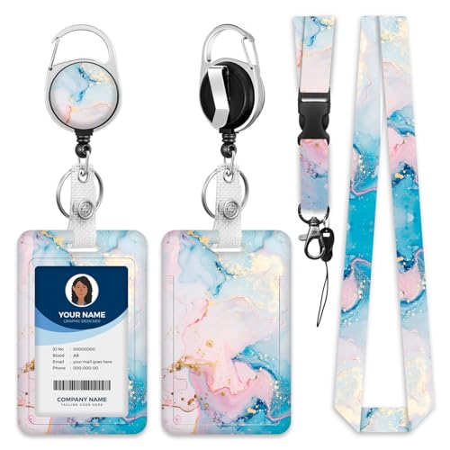 Lanyards for ID Badge Holder for Women Cute, Teacher Lanyard with ID Holder Clip,Retractable Keychain Badge Reel Heavy Duty, Teacher Nurse Work Office Gifts (#24:Fresh Pattern)