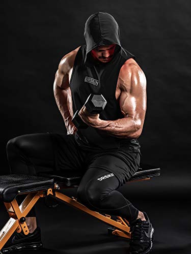 Drskin Men's Hooded Tank Tops Bodybuilding Muscle Cut Off T Shirt Sleeveless Gym Training Hoodies Workout Dry (T-Hood B01, 2Xl) #TOP3