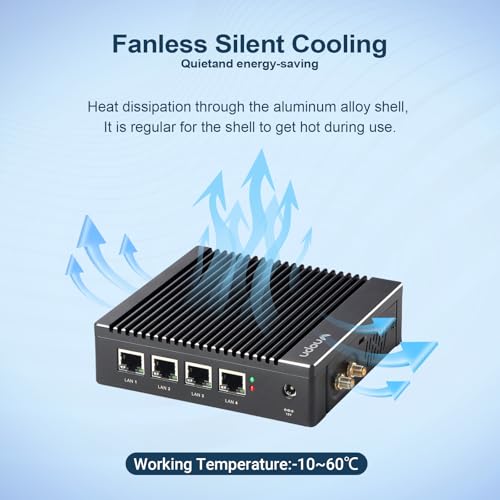 Image of Fanless Firewall Appliance Intel J3710 4C /4T, Firewall Mini PC 4 x Intel i226 LAN Ports DDR3 mSATA SSD, Network Gateway Soft Router, Support PF-Sense /OPN-Sense AES NI HD / (Black)