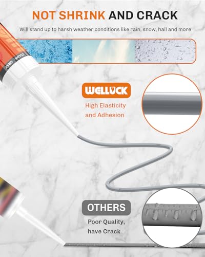 Image of WELLUCK Gray Silicone Caulk, 100% Waterproof Silicone Sealant Adhesive Caulking,for RV, Kitchen,Bathroom, Window, Door, Glass,10.2FL.OZ /300ML(1 Pack)