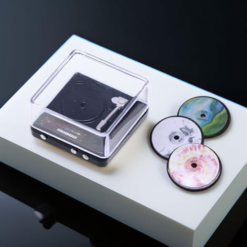 Miniature Retro Record Player Set, 1:12 Scale Vintage Turntable with 3 Mini Records, Realistic Alloy Model for Dollhouse Living Room & Music Room Accessories, Collectible Decor