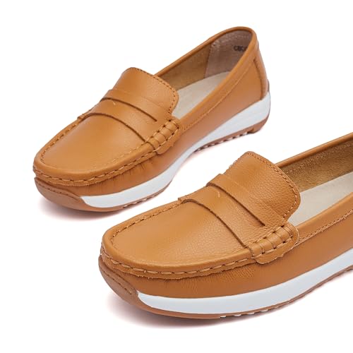 Image of Women's Loafers Moccasin Casual Slip On Flat Shoes Comfortable Leather Driving Loafers Lightweight Nurse Work Shoes