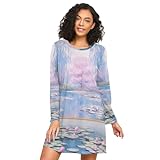 RPLIFE Water Lily Pond by Claude Monet - Camisas de noche de manga larga para mujer, acogedor vestido de dormir con cuello redondo, camisón para mujer, Estanque de nenúfares de Claude Monet, Large