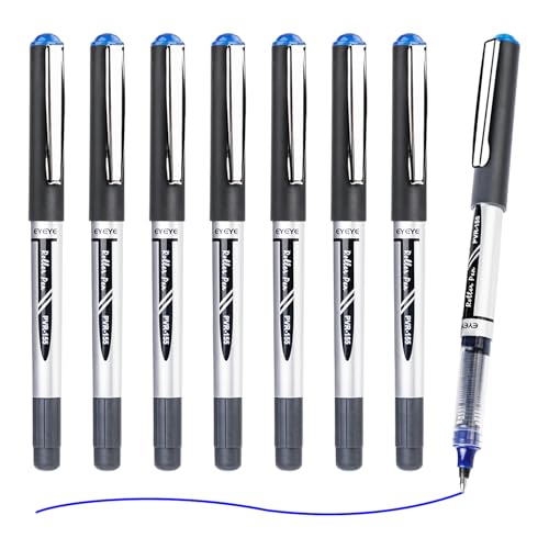 EYEYE Blue Rollerball Pen Fine Point, 8 Pack Liquid Ink Pen 0.7mm Quick Dry, Medium Point Blue Ink Pens Fine Point Smooth Writing Pens for Journaling, Note Taking, Office, School Supplies