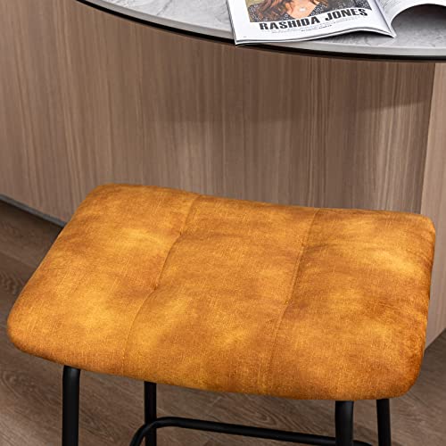 Duhome 24” Square Tufted Counter Bar Stools Set Of 2, Velvet Upholstered Barstool With Footrest, Backless Stool For Kitchen Counter Island Bar, Yellow #TOP5