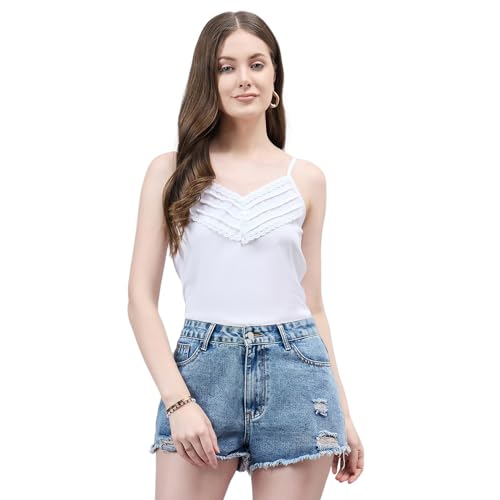 T-shirt spaghetti décontracté en maille légère coupe normale femme