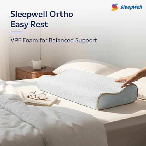 Image of Sleepwell Ortho Easy Rest Orthopedic Pillow | Acuprofile VPF Foam | Balanced Neck Support | Everyday Comfort | Light & Durable | Firm Feel | Breathable | Machine Wash | 24 x 16 Inches | Pack of 1
