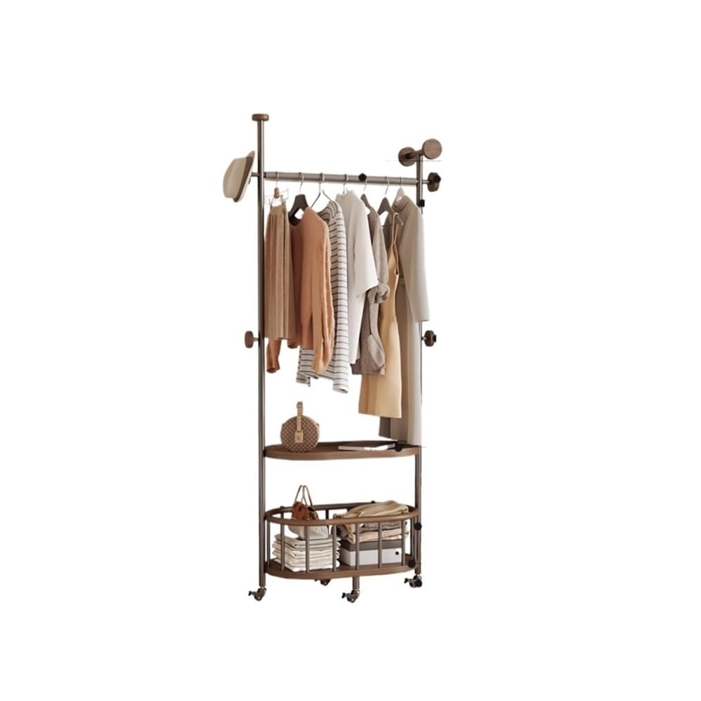 AILIUXIAOYAN Coat Rack Multipurpose Walnut Wood Entryway Coat Rack Stainless Steel Floor Bedroom Clothing Storage Stand(L)