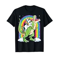 Unicorn Riding Dinosaur T rex Boys Girls Men Women Rainbow T-Shirt