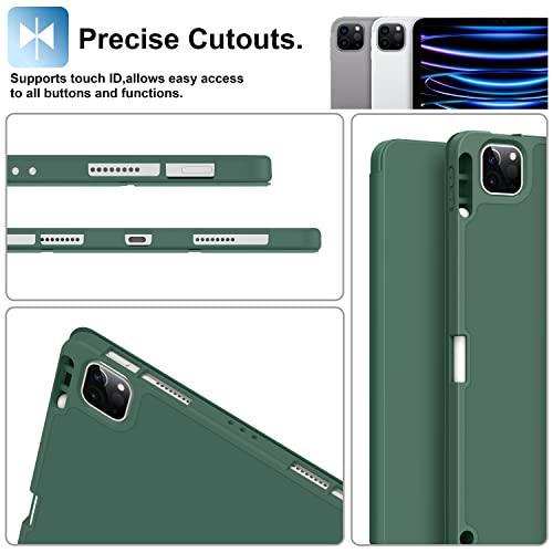 Supveco New Ipad Pro 11 Inch Case 2022 (4Th Gen) /2021 (3Rd Gen) With Pencil Holder [Support 2Nd Gen Pencil Charging/Pair],Trifold Stand Smart Case With Soft Tpu Back,Auto Wake/Sleep-(Midnight Green) #TOP4