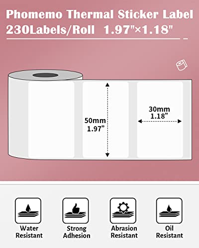 Image of Phomemo Thermal Labels, 1.97 inchx 1.18 inch, for M110 /M100 /M220 /M108, 230 PCS (Pack of 2)